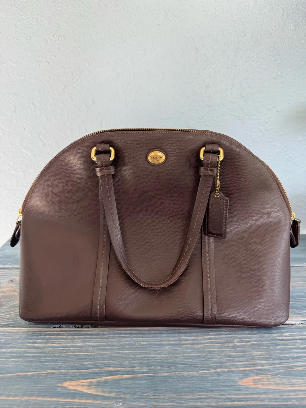 Coach Chocolate Brown Leather Dome Satchel with Gold Hardware
